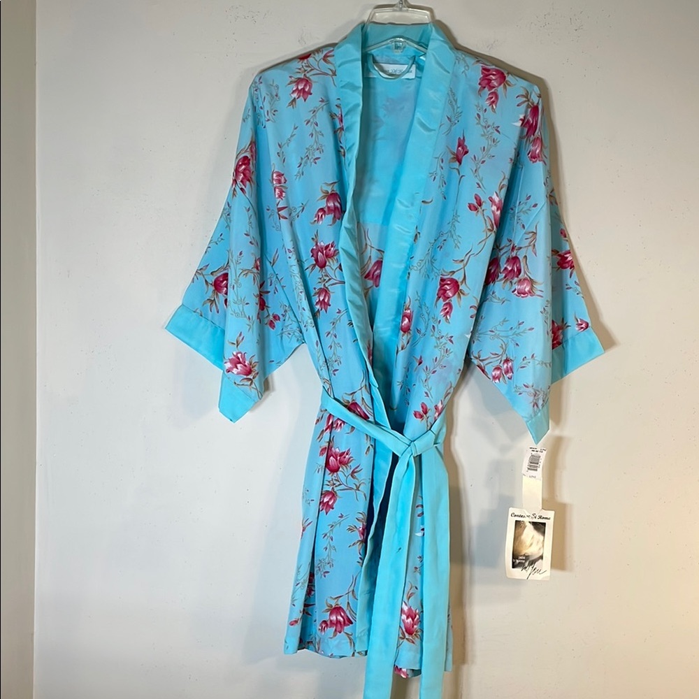 Boho Contessa Di Roma Floral Blue Kimono Robe. L. NWT.